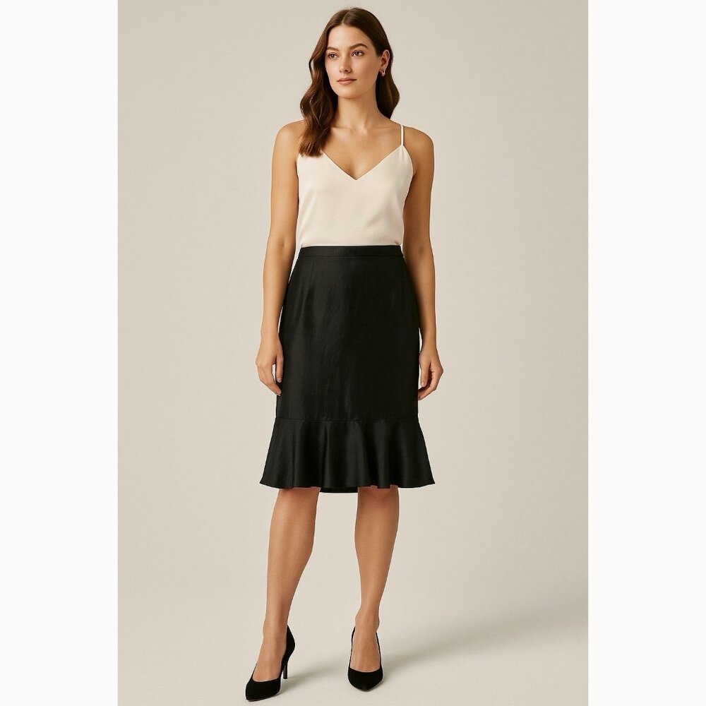 Vintage Banana Republic Women’s 10 Silk Black Tulip Midi Skirt Quiet Luxury